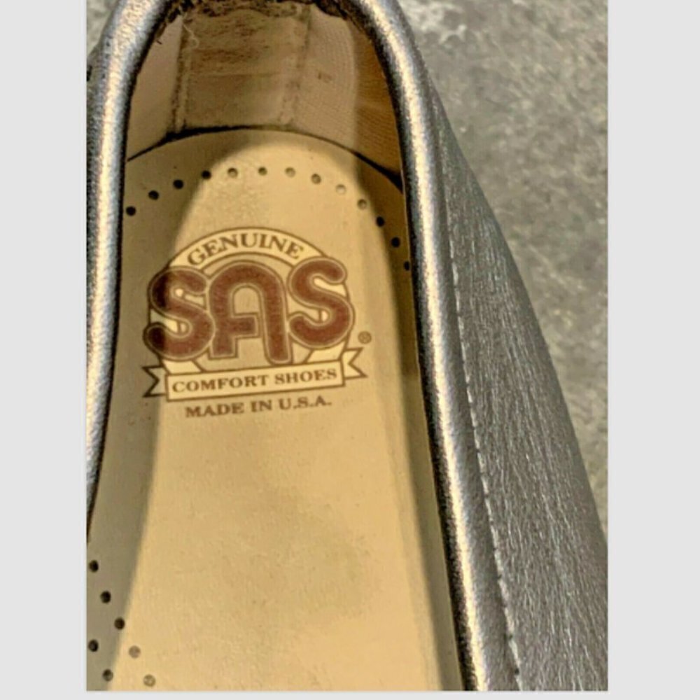 SAS Pewter Leather Comfort Penny Loafers Sz‎ 9-1/2 M #222F - Picture 11 of 11